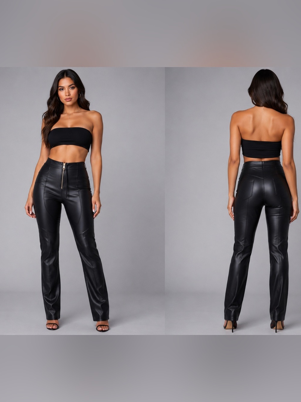High-Waist Black Faux Leather Straight-Leg Pants